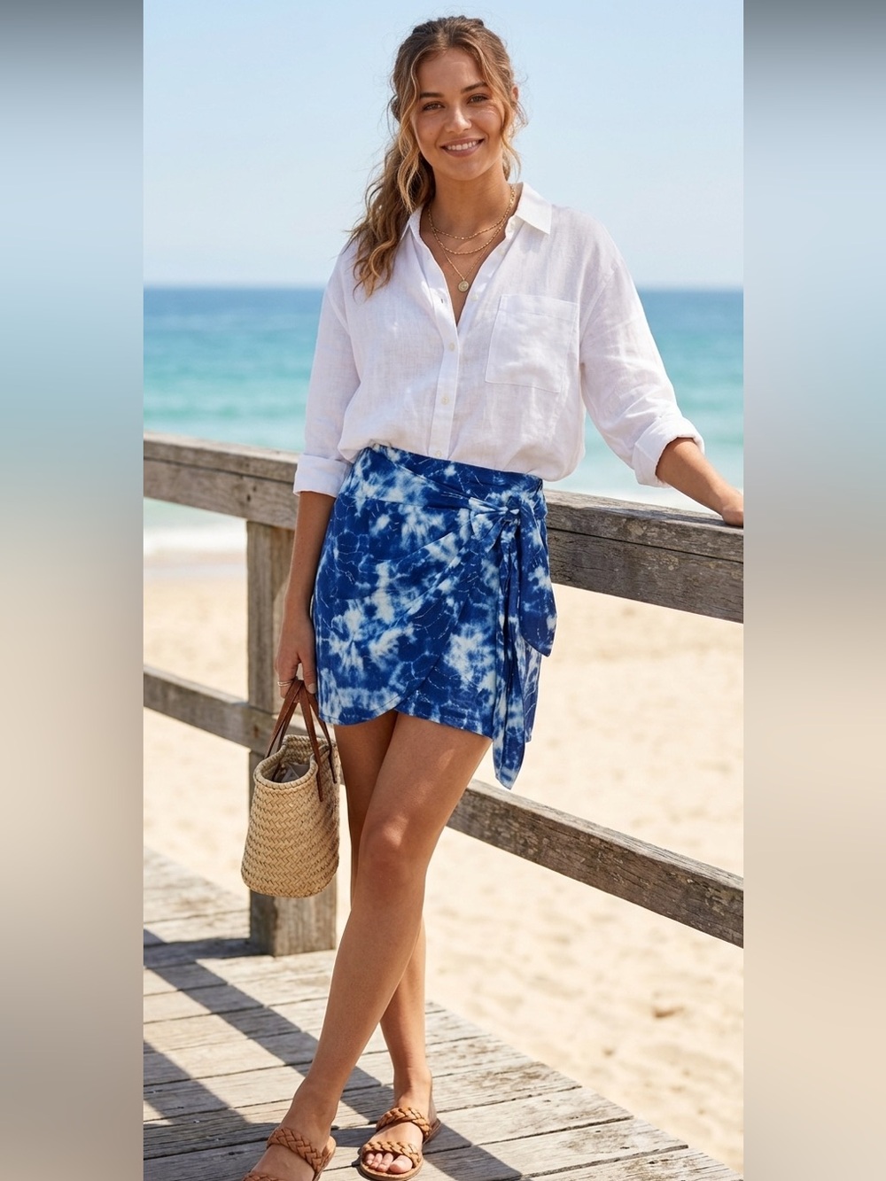 Zara Skirt Blue and White Tie-Dye Medium